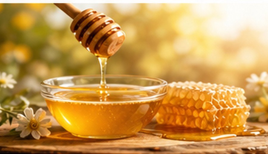 Honey being poured into a bowl
